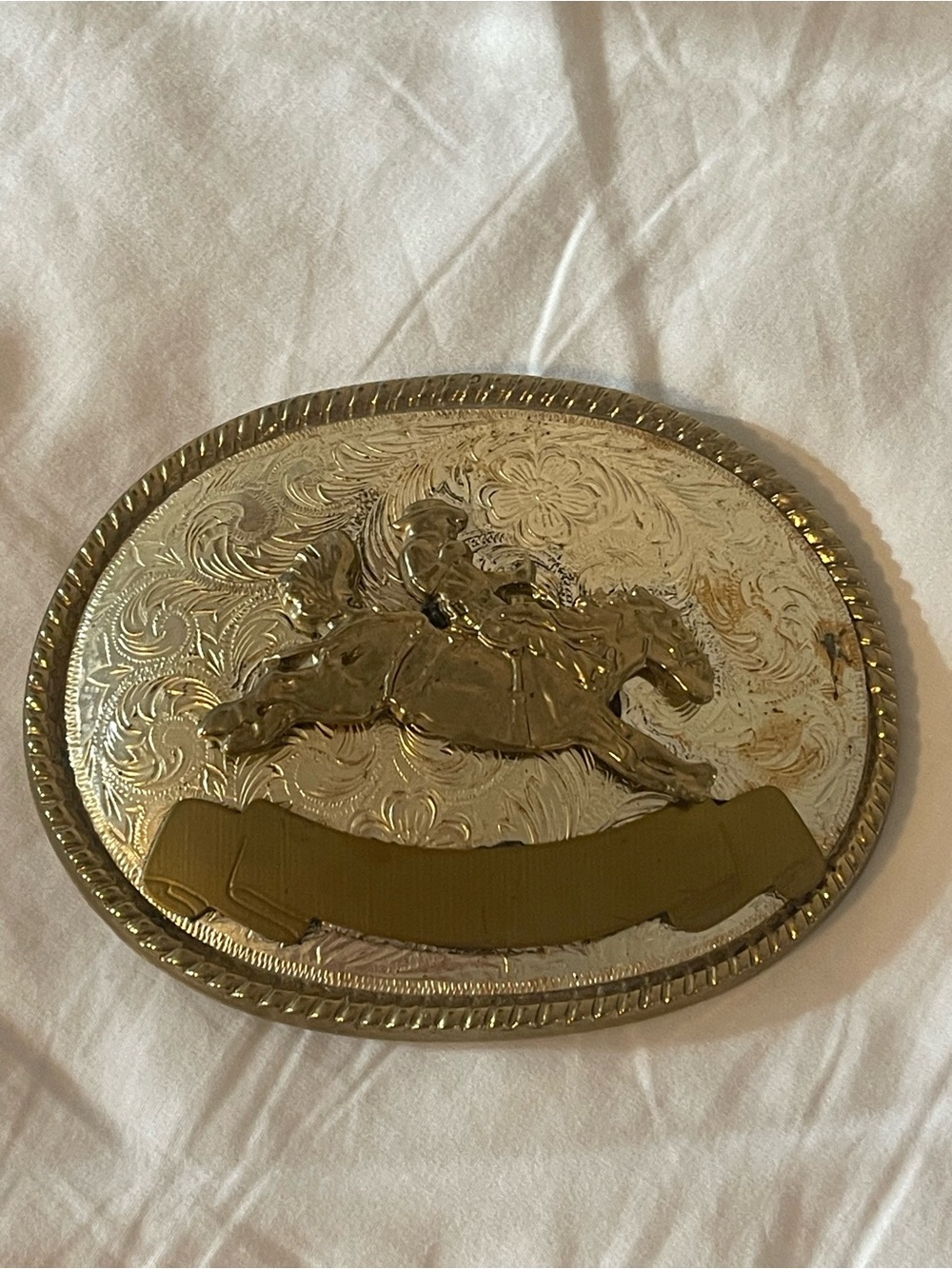buckle Western Bronc Horse & Rider Oval Belt  - Gold & Silver Color